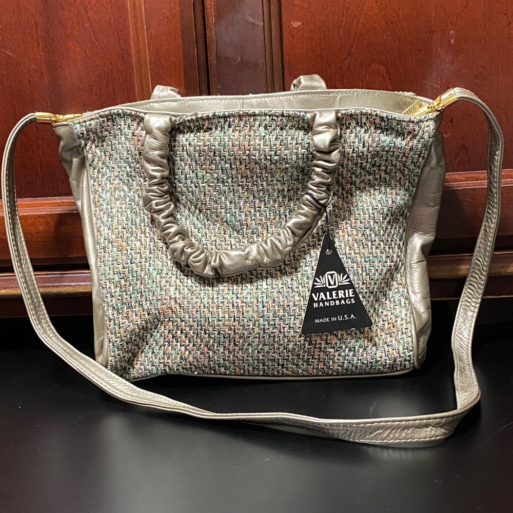 Valerie Handbags Women's Multicolor Woven material and platinum leather handbag